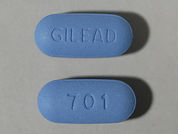 Truvada: Esto es un Tableta imprimido con GILEAD en la parte delantera, 701 en la parte posterior, y es fabricado por None.