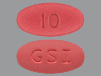 This is a Tablet imprinted with 10 on the front, GSI on the back.