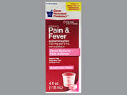 Children's Pain-Fever: This is a red Suspension Oral imprinted with nothing on the front, nothing on the back, and is manufactured by AMERISOURCE-GNP.