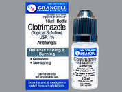 Clotrimazole: Esto es un Solución No Oral transparente imprimido con nada en la parte delantera, nada en la parte posterior, y es fabricado por GRAXCELL PHARMA.