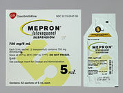Mepron: Esto es un Suspensión Oral imprimido con nada en la parte delantera, nada en la parte posterior, y es fabricado por None.