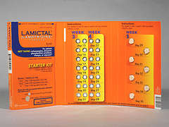 This is a multi-color (2) shield Tablet Dose Pack imprinted with LAMICTAL  25 or LAMICTAL  100 on the front, nothing on the back, and is manufactured by GLAXOSMITHKLINE.