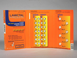 Esto es un Tableta Empaque De Dosis imprimido con LAMICTAL  25 or LAMICTAL  100 en la parte delantera, nada en la parte posterior, y es fabricado por None.