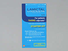 This is a white shield Tablet Dose Pack imprinted with LAMICTAL 25 on the front, nothing on the back, and is manufactured by GLAXOSMITHKLINE.