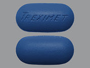 Sumatriptan Succ-Naproxen Sod: This is a Tablet imprinted with TREXIMET on the front, nothing on the back.