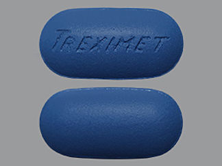 This is a Tablet imprinted with TREXIMET on the front, nothing on the back.