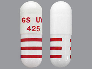 This is a Capsule Er 12 Hr imprinted with GS UY2  425 on the front, nothing on the back.