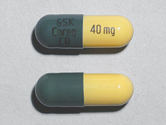 Esto es un Cápsula Er Multifásico 24hr imprimido con GSK  Coreg  CR en la parte delantera, 40 mg en la parte posterior, y es fabricado por None.