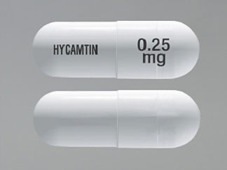 This is a Capsule imprinted with HYCAMTIN on the front, 0.25  mg on the back.