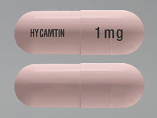 This is a Capsule imprinted with HYCAMTIN on the front, 1 mg on the back.