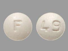 Esto es un Tableta blanquecine redondo imprimido con F en la parte delantera, 49 en la parte posterior, y es fabricado por AUROBINDO PHARM.