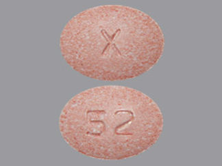 This is a Tablet Chewable imprinted with X on the front, 52 on the back.