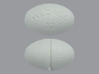 This is a Tablet imprinted with MEDROL  32 on the front, nothing on the back.