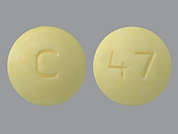 Olanzapine: This is a yellow round Tablet imprinted with C on the front, 47 on the back, and is manufactured by AUROBINDO PHARM.