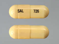Esto es un Cápsula marfil oblongo imprimido con SAL en la parte delantera, 726 en la parte posterior, y es fabricado por STRIDES PHARMA.