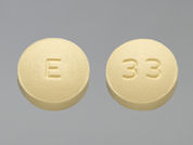 Topiramate: This is a Tablet imprinted with E on the front, 33 on the back.