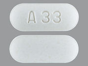 Cefuroxime Axetil: This is a Tablet imprinted with A33 on the front, nothing on the back.