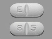 Penicillin V Potassium: This is a Tablet imprinted with E on the front, 8 5 on the back.
