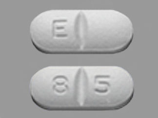 This is a Tablet imprinted with E on the front, 8 5 on the back.
