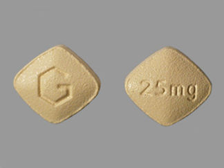 This is a Tablet imprinted with G on the front, 25mg on the back.