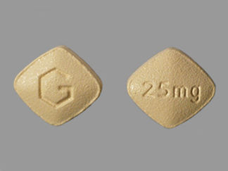 Esto es un Tableta imprimido con G en la parte delantera, 25mg en la parte posterior, y es fabricado por None.