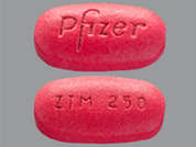 Zithromax: Esto es un Tableta rosado oblongo imprimido con Pfizer en la parte delantera, ZTM 250 en la parte posterior, y es fabricado por PFIZER US PHARM.