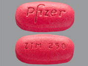 Zithromax: Esto es un Tableta imprimido con Pfizer en la parte delantera, ZTM 250 en la parte posterior, y es fabricado por None.