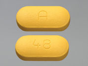 Glyburide-Metformin Hcl: This is a Tablet imprinted with A on the front, 48 on the back.