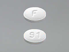 This is a Tablet imprinted with F on the front, 91 on the back.