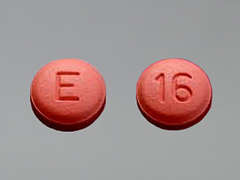 Esto es un Tableta rosado redondo imprimido con E en la parte delantera, 16 en la parte posterior, y es fabricado por AUROBINDO PHARM.
