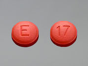 Benazepril Hcl: This is a dark pink round Tablet imprinted with E on the front, 17 on the back, and is manufactured by AUROBINDO PHARM.
