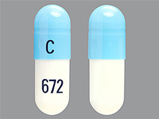This is a Capsule imprinted with C on the front, 672 on the back.