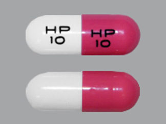 This is a Capsule imprinted with HP  10 on the front, HP  10 on the back.