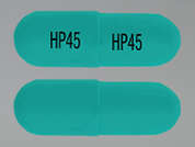 Hydrochlorothiazide: Esto es un Cápsula teal oblongo imprimido con HP45 en la parte delantera, HP45 en la parte posterior, y es fabricado por AVET PHARMACEUT.