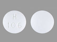 This is a white round Tablet imprinted with H  106 on the front, nothing on the back, and is manufactured by AVET PHARMACEUT.