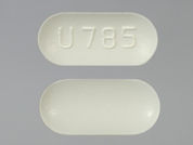 Glipizide-Metformin: This is a Tablet imprinted with U 785 on the front, nothing on the back.