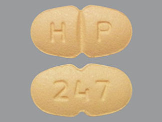 This is a Tablet imprinted with H P on the front, 247 on the back.