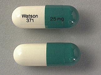 Esto es un Cápsula imprimido con Watson  371 en la parte delantera, 25 mg en la parte posterior, y es fabricado por None.