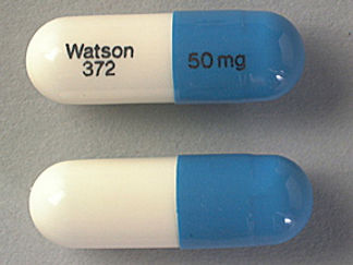 This is a Capsule imprinted with Watson  372 on the front, 50 mg on the back.