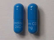 Cardizem Cd: This is a blue oblong Capsule Er 24 Hr imprinted with cardizem CD  240 mg on the front, nothing on the back, and is manufactured by BAUSCH HEALTH U.