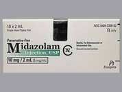 Midazolam Hcl: Esto es un Vial incoloro imprimido con nada en la parte delantera, nada en la parte posterior, y es fabricado por HOSPIRA/PFIZER.