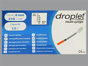 Droplet Insulin Syringe: This is a Syringe Empty Disposable imprinted with nothing on the front, nothing on the back.