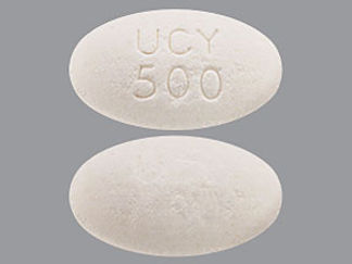 This is a Tablet imprinted with UCY  500 on the front, nothing on the back.