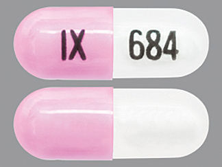 This is a Capsule Er Biphasic 50-50 imprinted with IX on the front, 684 on the back.