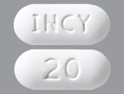 Jakafi: This is a Tablet imprinted with INCY on the front, 20 on the back.