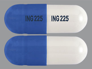 This is a Capsule imprinted with ING 225 on the front, ING 225 on the back.