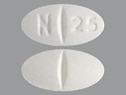 Metoprolol Succinate: Esto es un Tableta Er 24 Hr imprimido con N 25 en la parte delantera, nada en la parte posterior, y es fabricado por None.