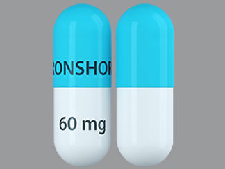 This is a Capsule D Release Er Sprinkle imprinted with IRONSHORE on the front, 60 mg on the back.