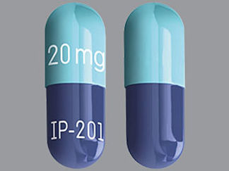 Esto es un Cápsula imprimido con 20 mg en la parte delantera, IP-201 en la parte posterior, y es fabricado por None.