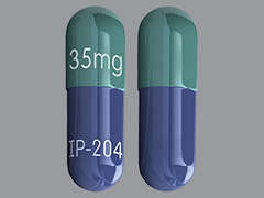 This is a green oblong Capsule imprinted with 35mg on the front, IP-204 on the back, and is manufactured by EGALET/ZYLA LIF.
